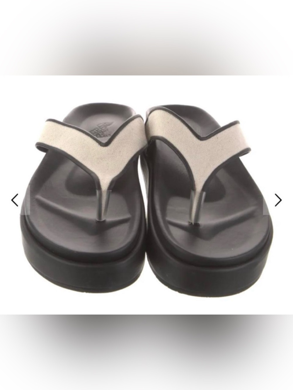 Ancient Greek Sandals Beige Canvas Thong Platform Sandals with Black Footbed